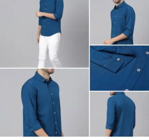 Men Plain Blue Cotton Shirts