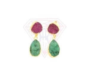 Druzy Fashion Earring Pink And Green Colour Stud Earrings With Gold Plated 